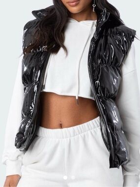 Edikted Black Glossy Puffer Vest size medium